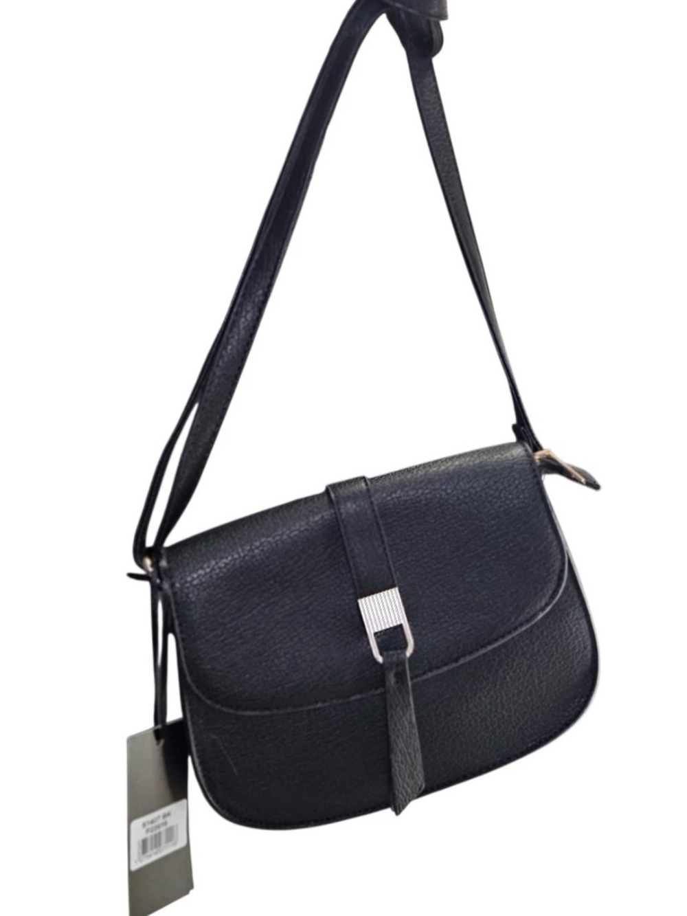 Women's Black Crossbody Saddle Bag with Silver-Tone Accent